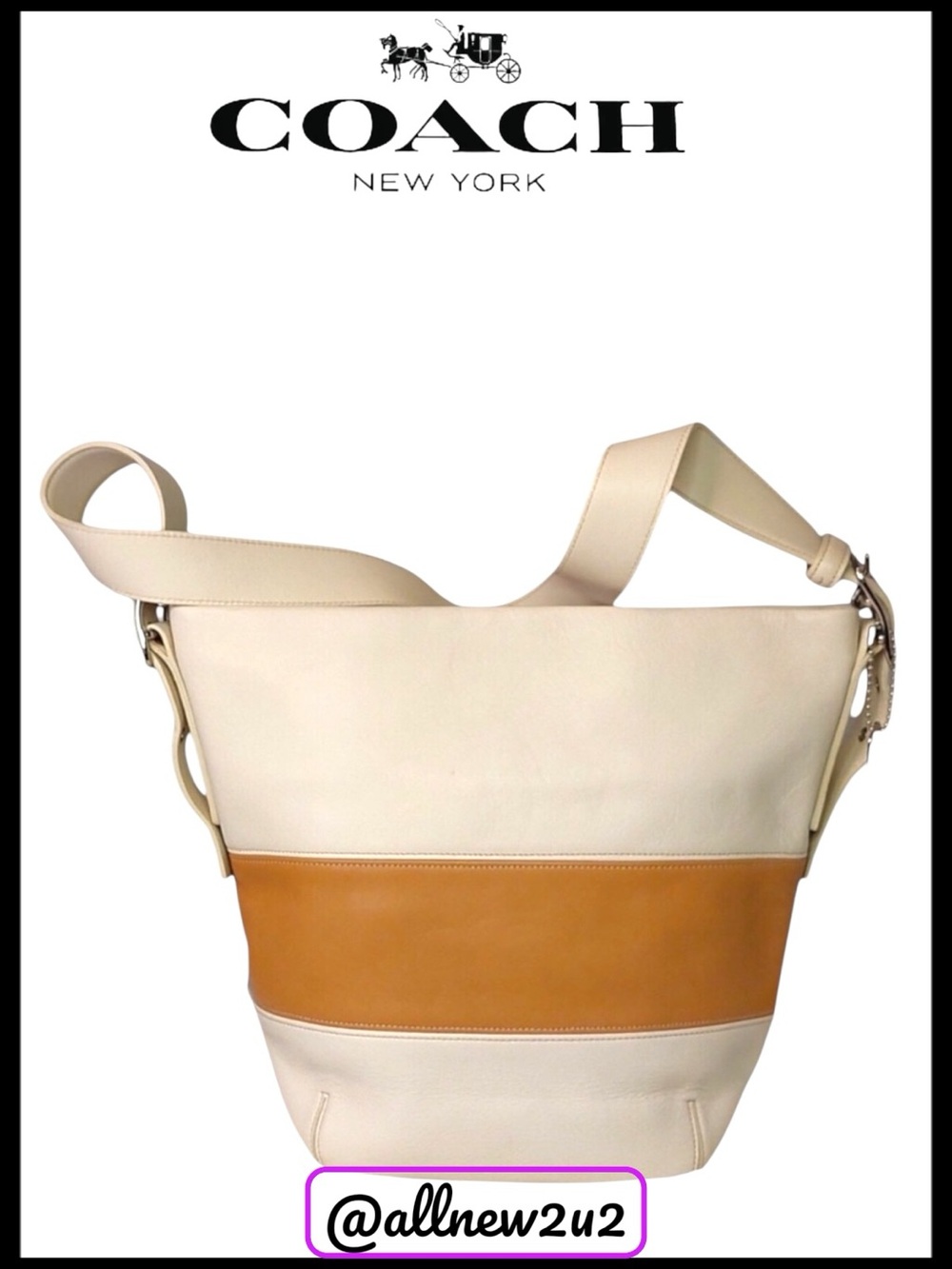 Coach Rugby Legacy Color Block Handbag Vintage Cream & Luggage Color Stripes